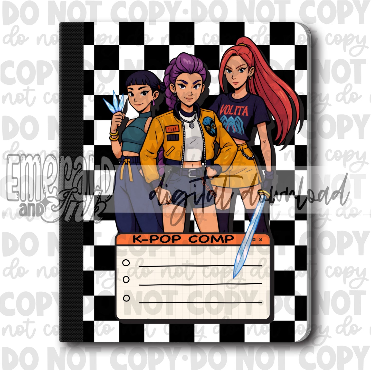 Girl Band Hunters K-Pop Composition Notebook Cover JPG - Digital Download (4 files)