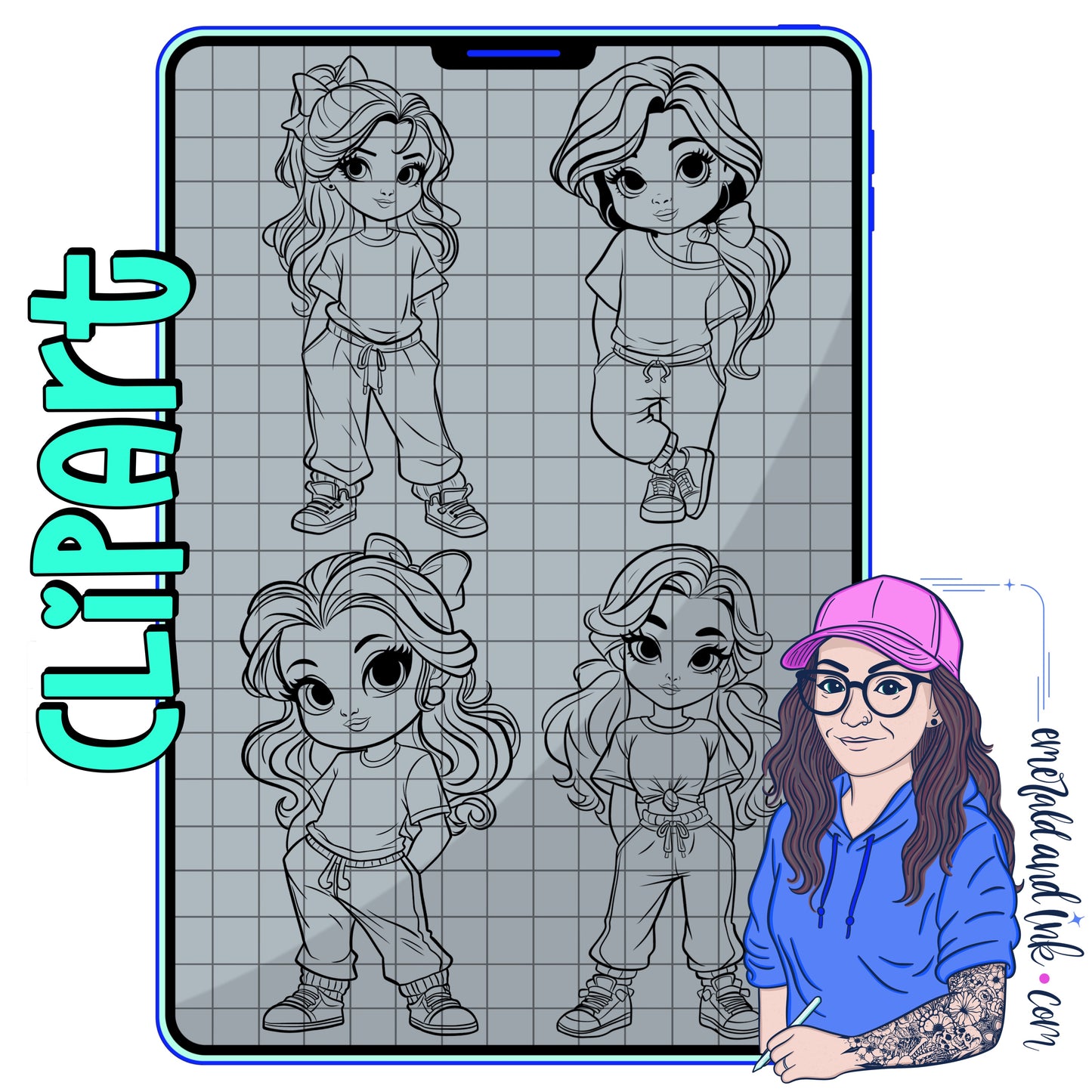 Kickin’ It Cuties Line Art Clipart - Digital Download