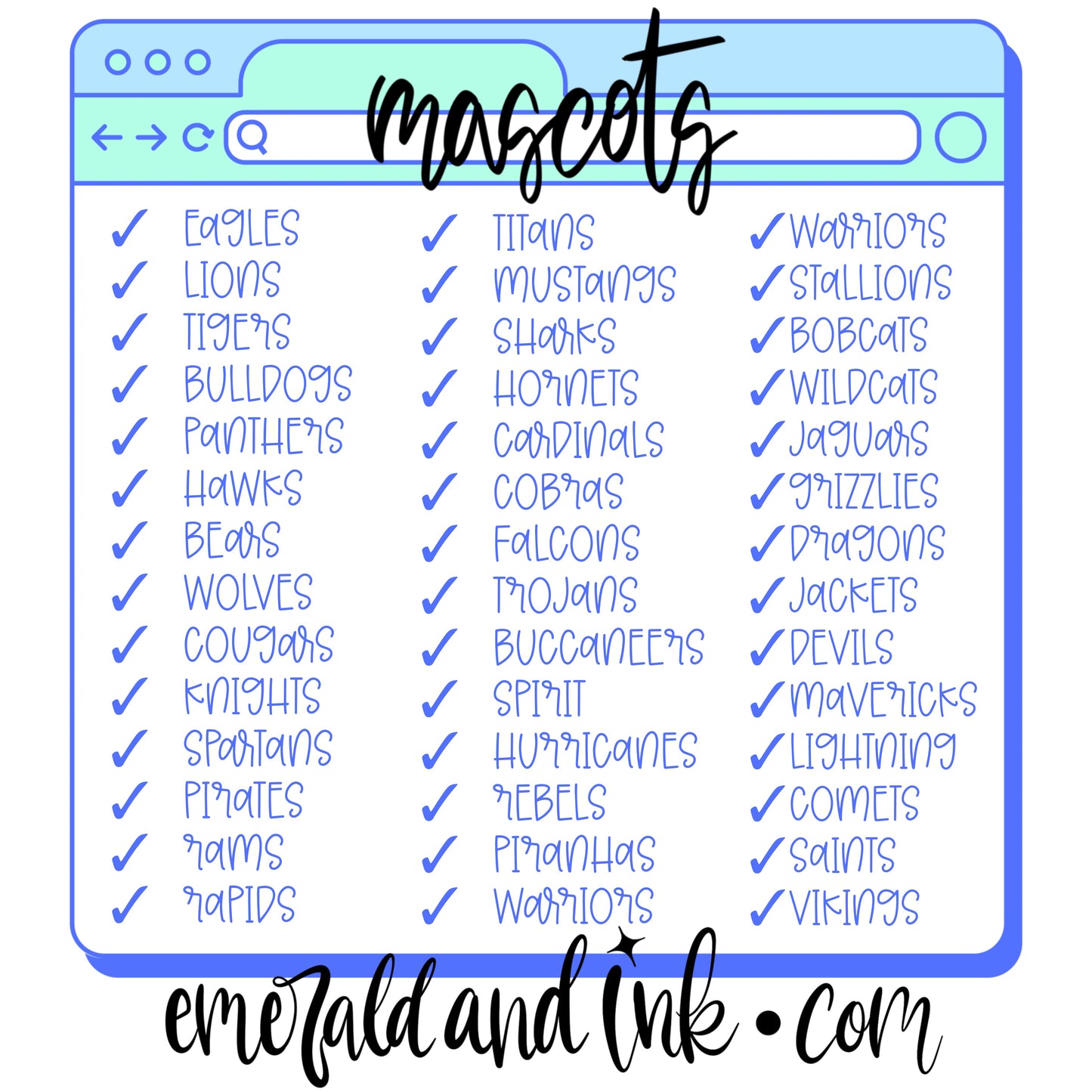 Hand Lettered Mascots Digital Download (43 PNGs/1 ZIP File)