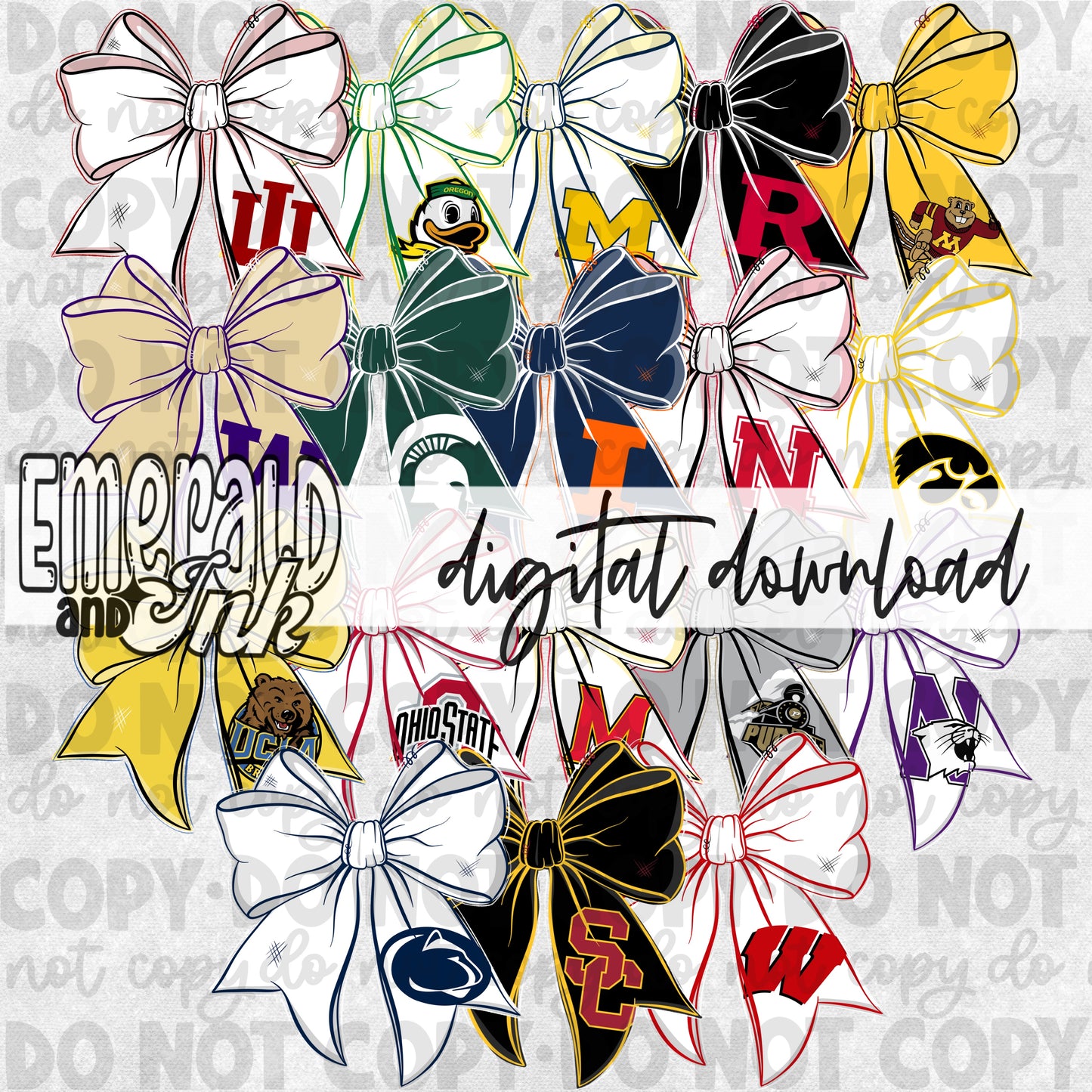 BIG TEN Hand Drawn SINGLE Bow PNG Download - Leave Team in NOTES & will email within 24hrs