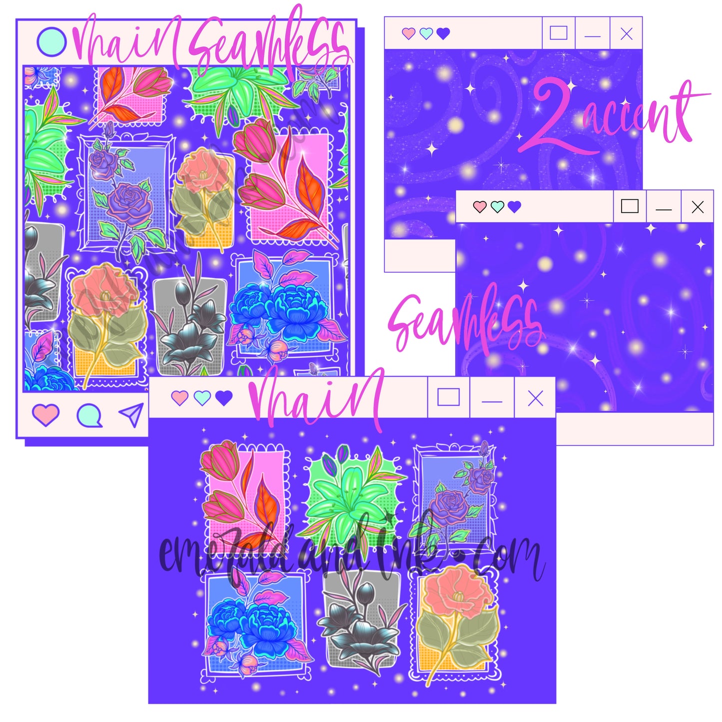 Hand Drawn Pastel Neon Floral Frames Digital Download Set