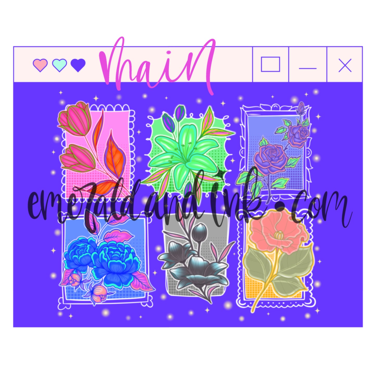 Hand Drawn Pastel Neon Floral Frames Digital Download Set