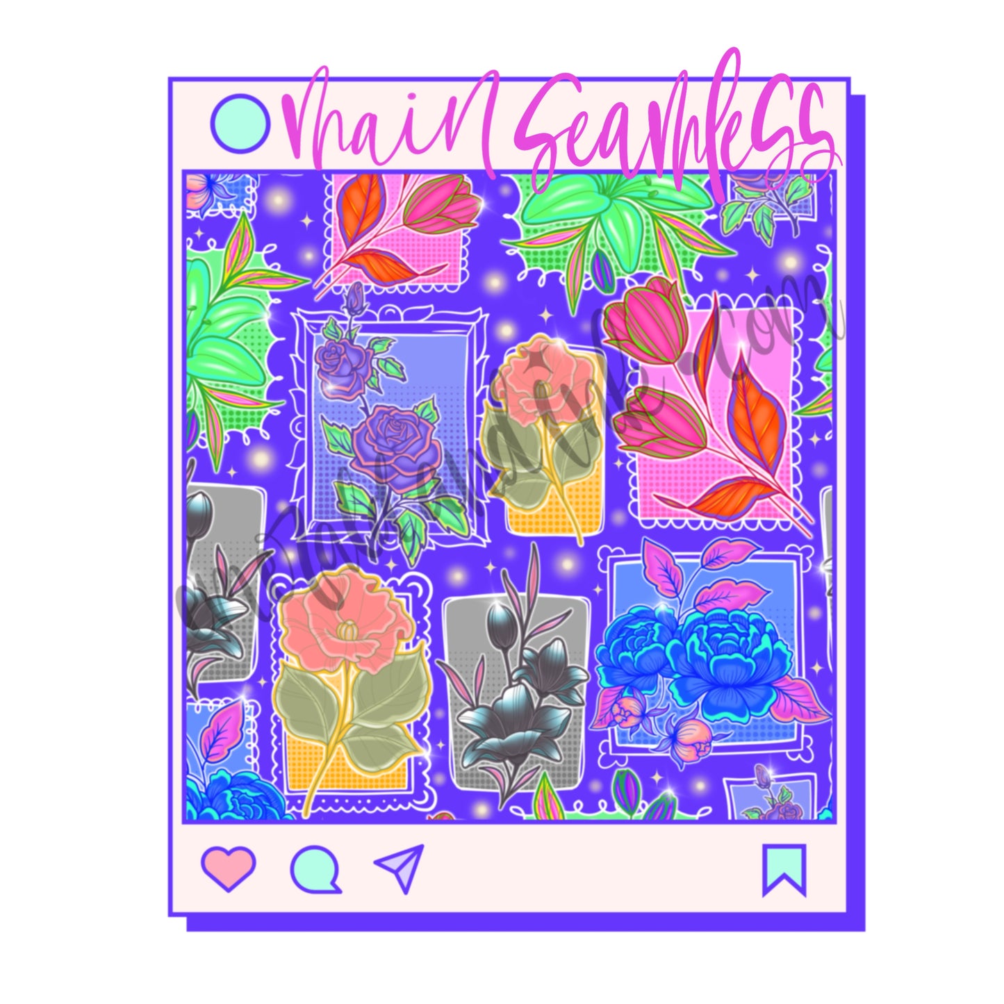 Hand Drawn Pastel Neon Floral Frames Digital Download Set