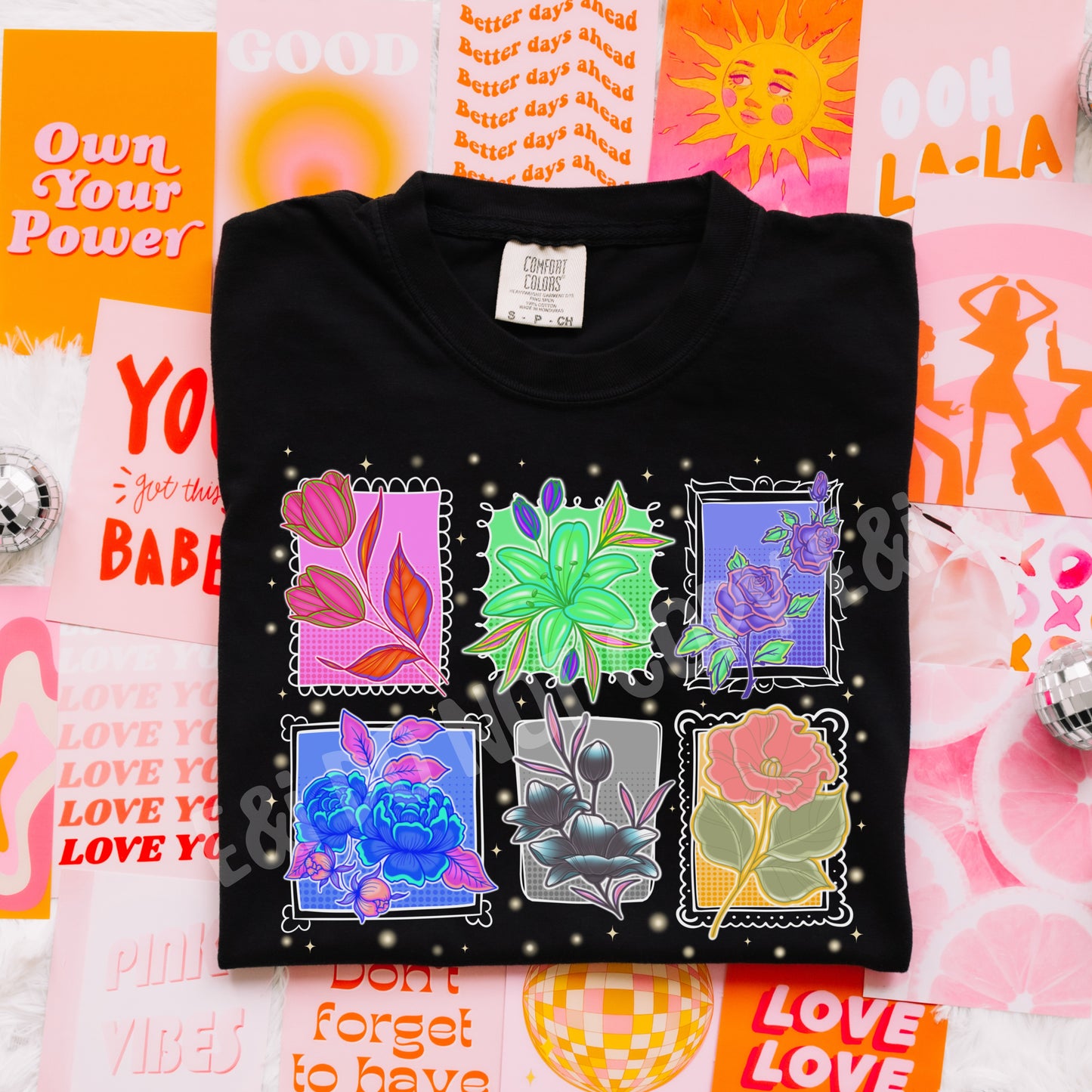 Hand Drawn Pastel Neon Floral Frames Digital Download Set