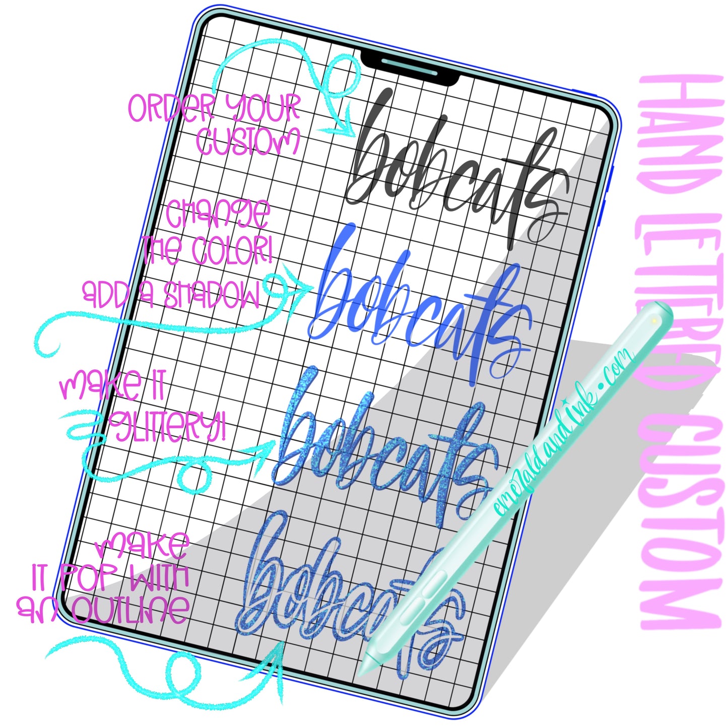 Custom Hand Lettered Mascot Name Script (1-2 Words Only) - Digital Download Only