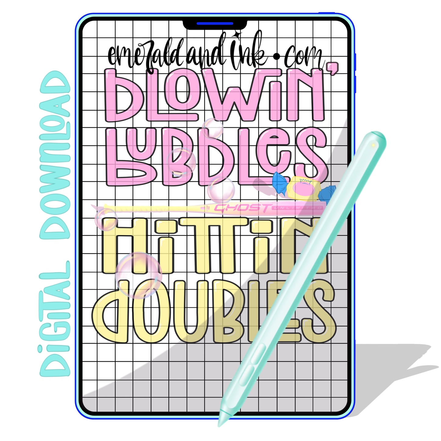 Blowin’ Bubbles, Hittin’ Doubles. Fastpitch Softball Design - Digital Download