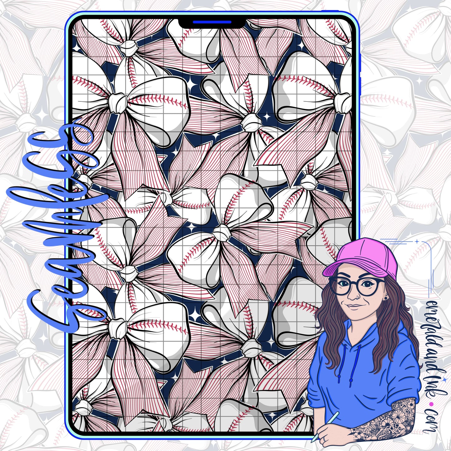 Baseball Bow Seamless - JPG Digital