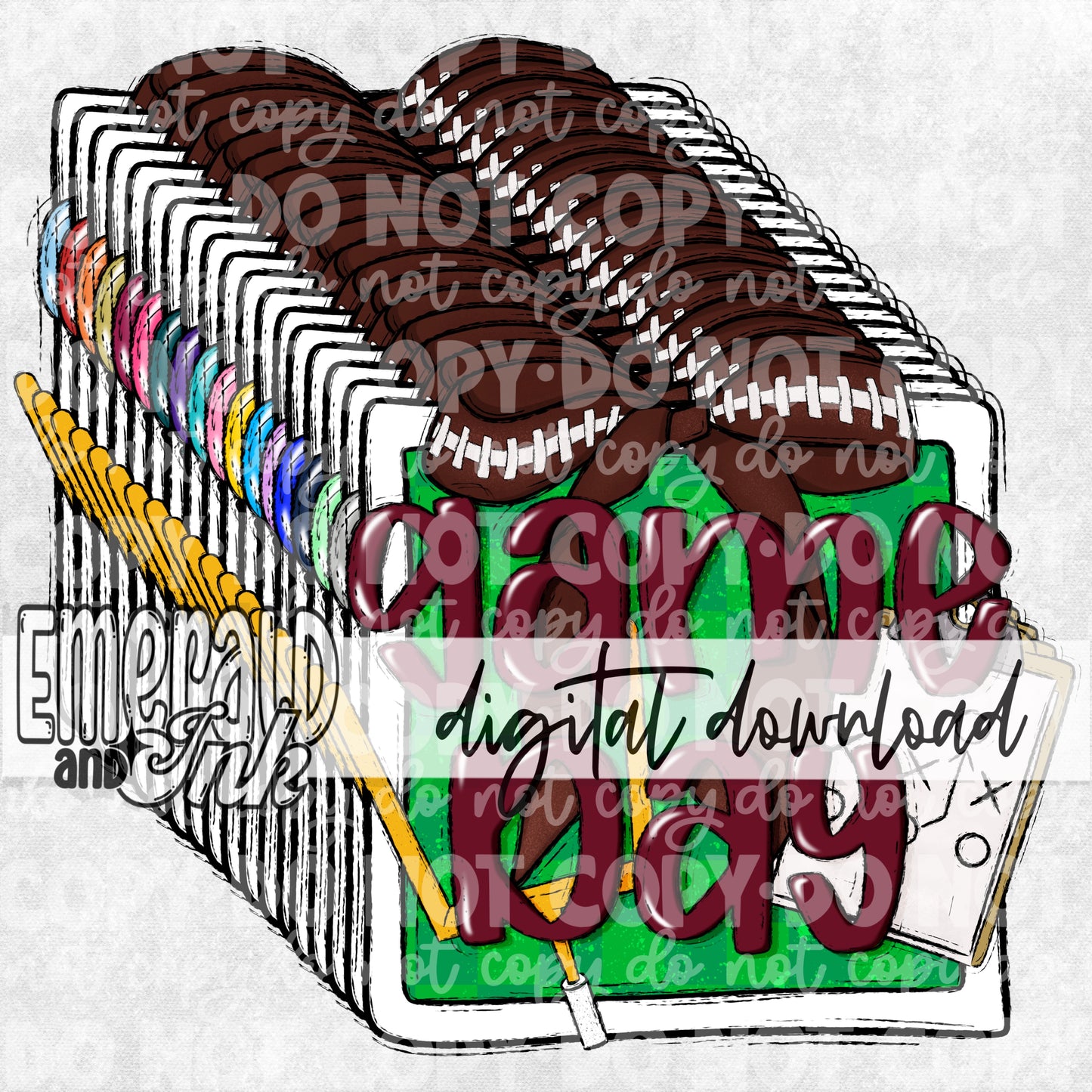 Game Day Football Hand Drawn Doodle Bundle Digital Download - 18 PNG Files