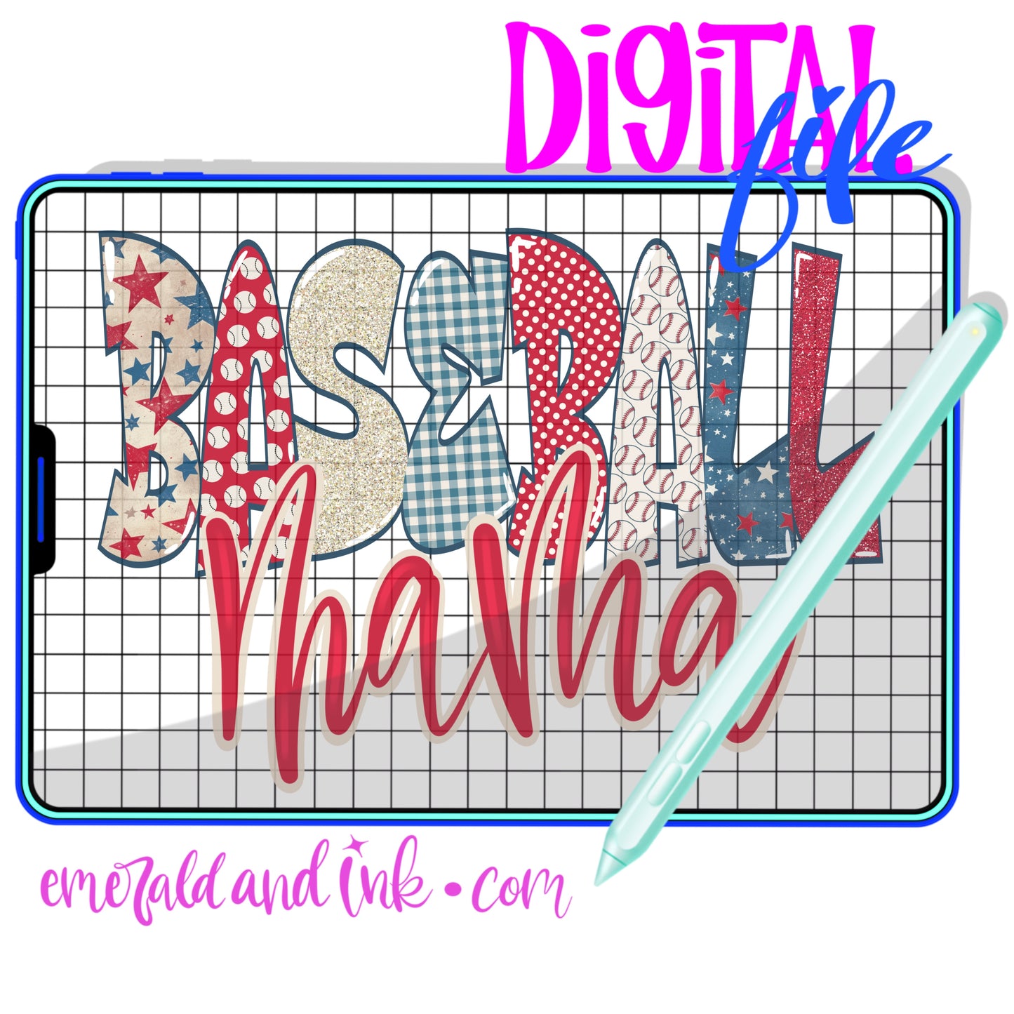 Baseball Mama Vintage Patriotic - Digital Download