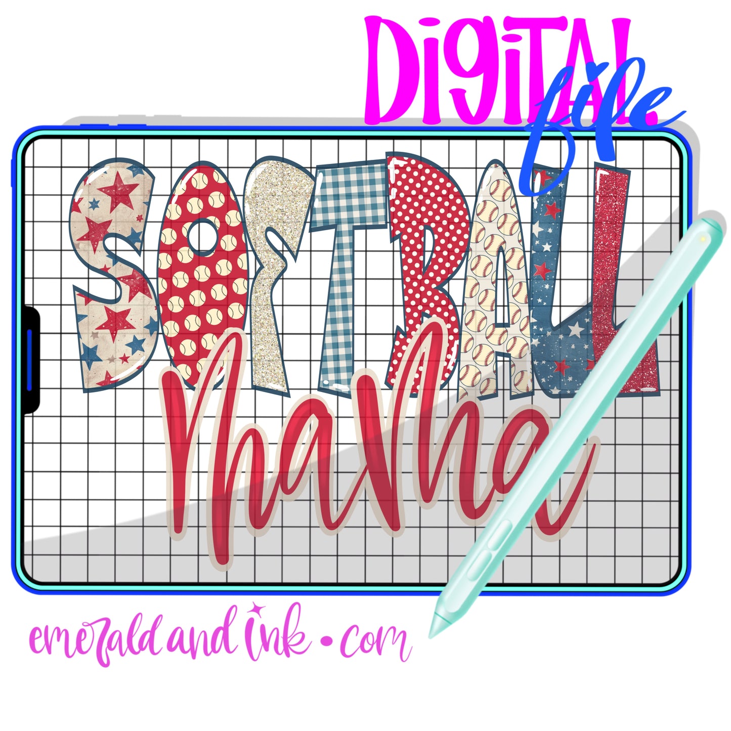 Softball Mama Vintage Patriotic - Digital Download