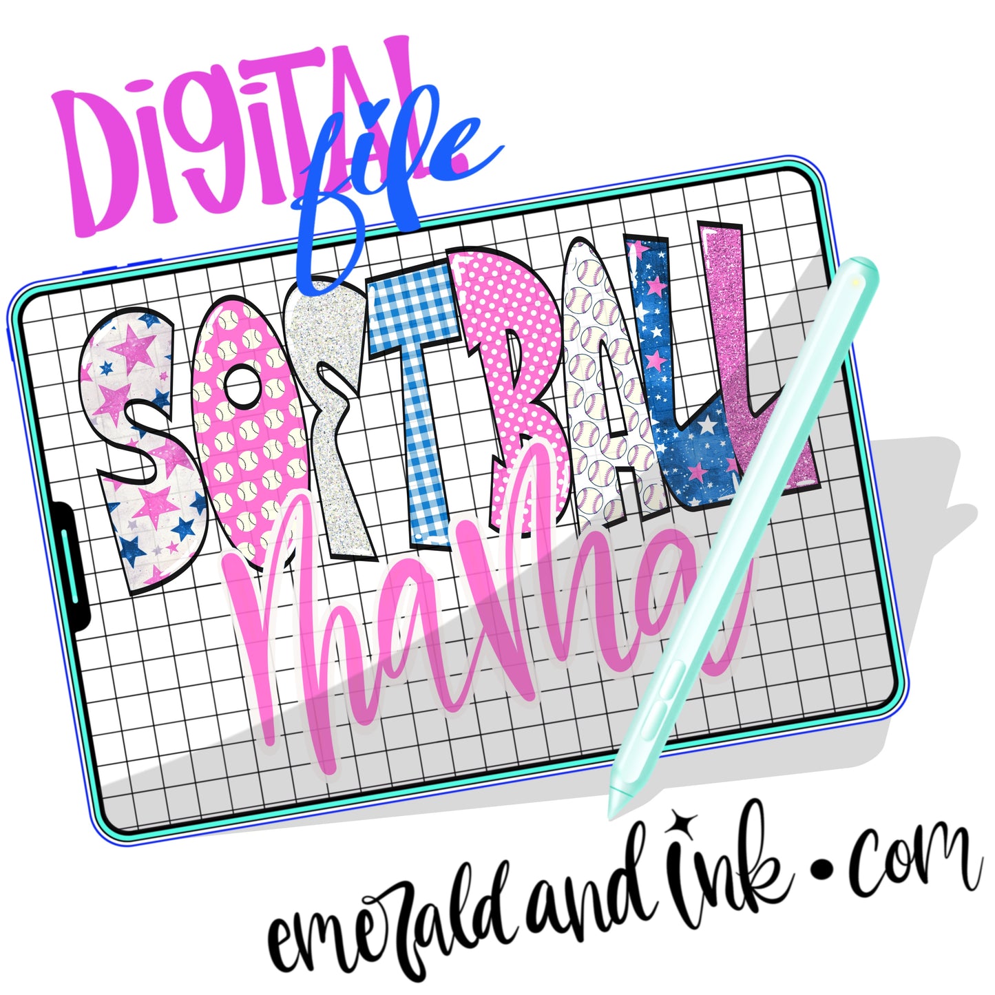 Softball Mama Trendy Patriotic - Digital Download