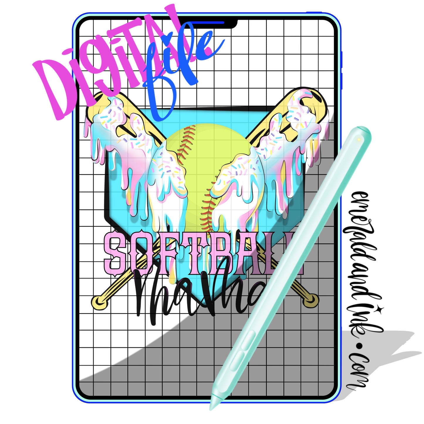 Softball Mama Cotton Candy Drip - Digital Download