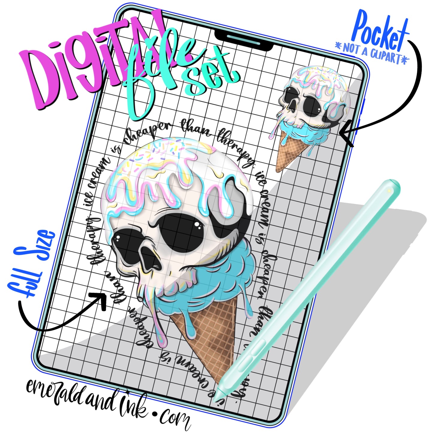 Ice Cream Is Cheaper Than Therapy Set - Digital Download