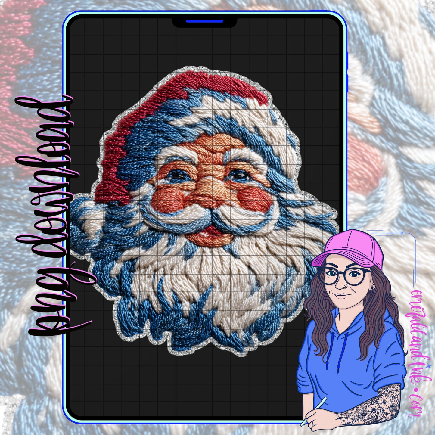 Faux Knit Patriotic Santa PNG File