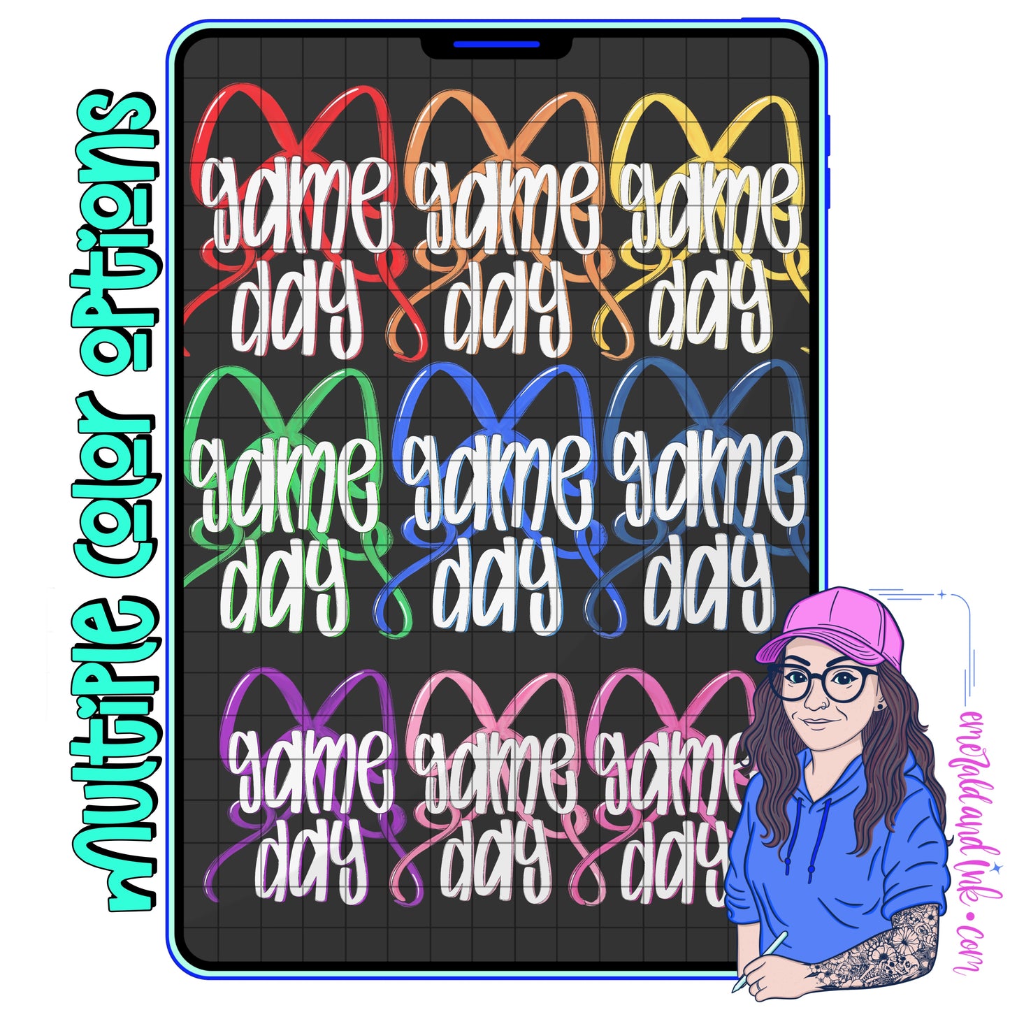 Game Day Doodle Bow PNG File - Multiple Color Options