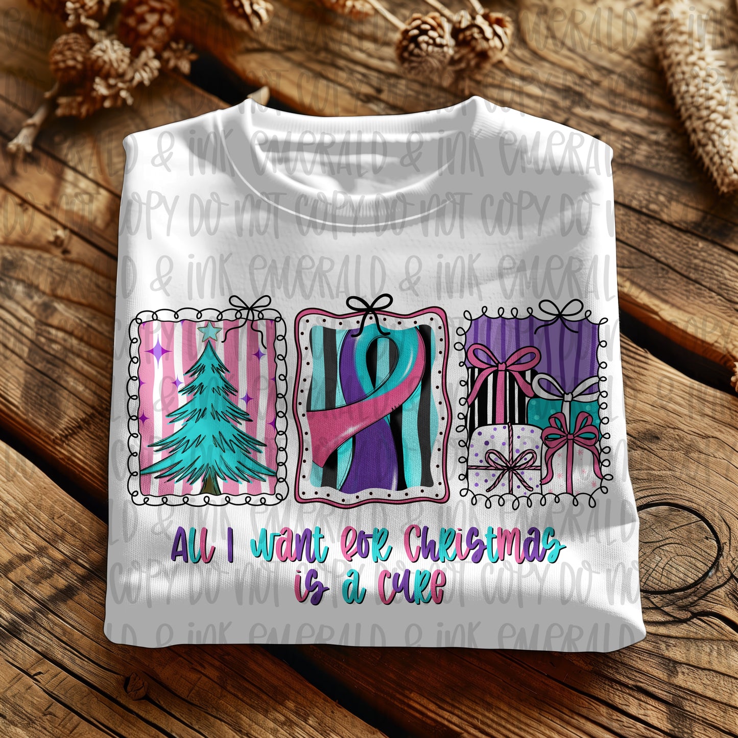 All I Want For Christmas Is A Cure Thyroid Cancer Ribbon PNG Download