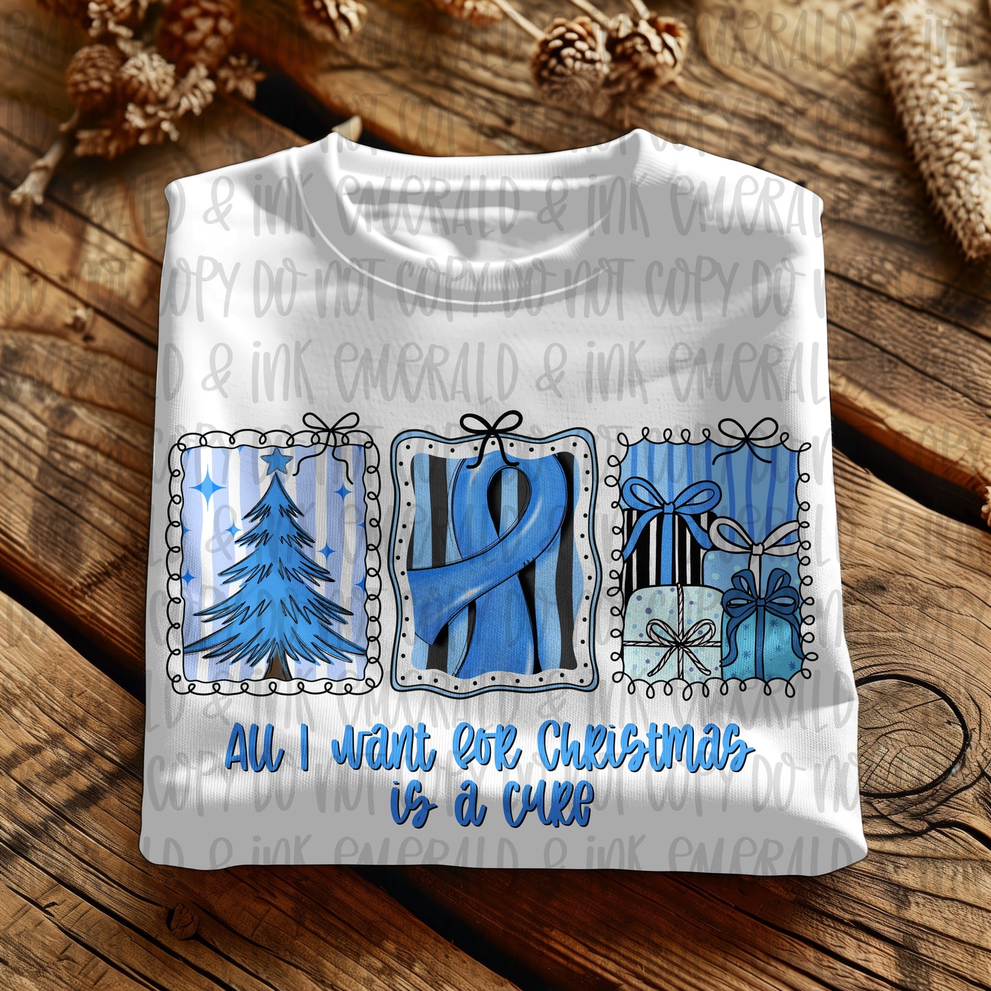 All I Want For Christmas Is A Cure Blue Cancer Ribbon PNG Download
