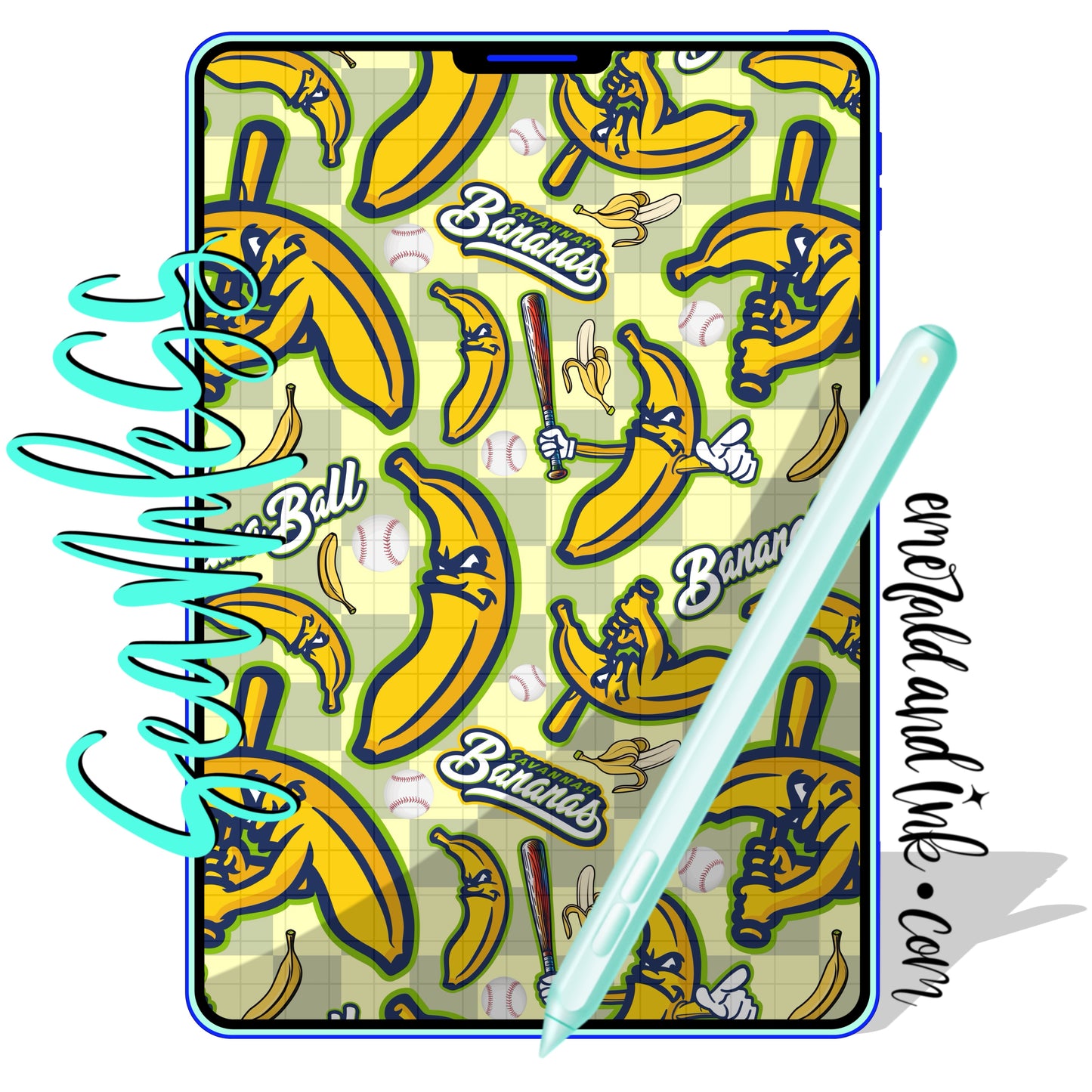 Banana Baseball Seamless (Yellow) - Digital Download