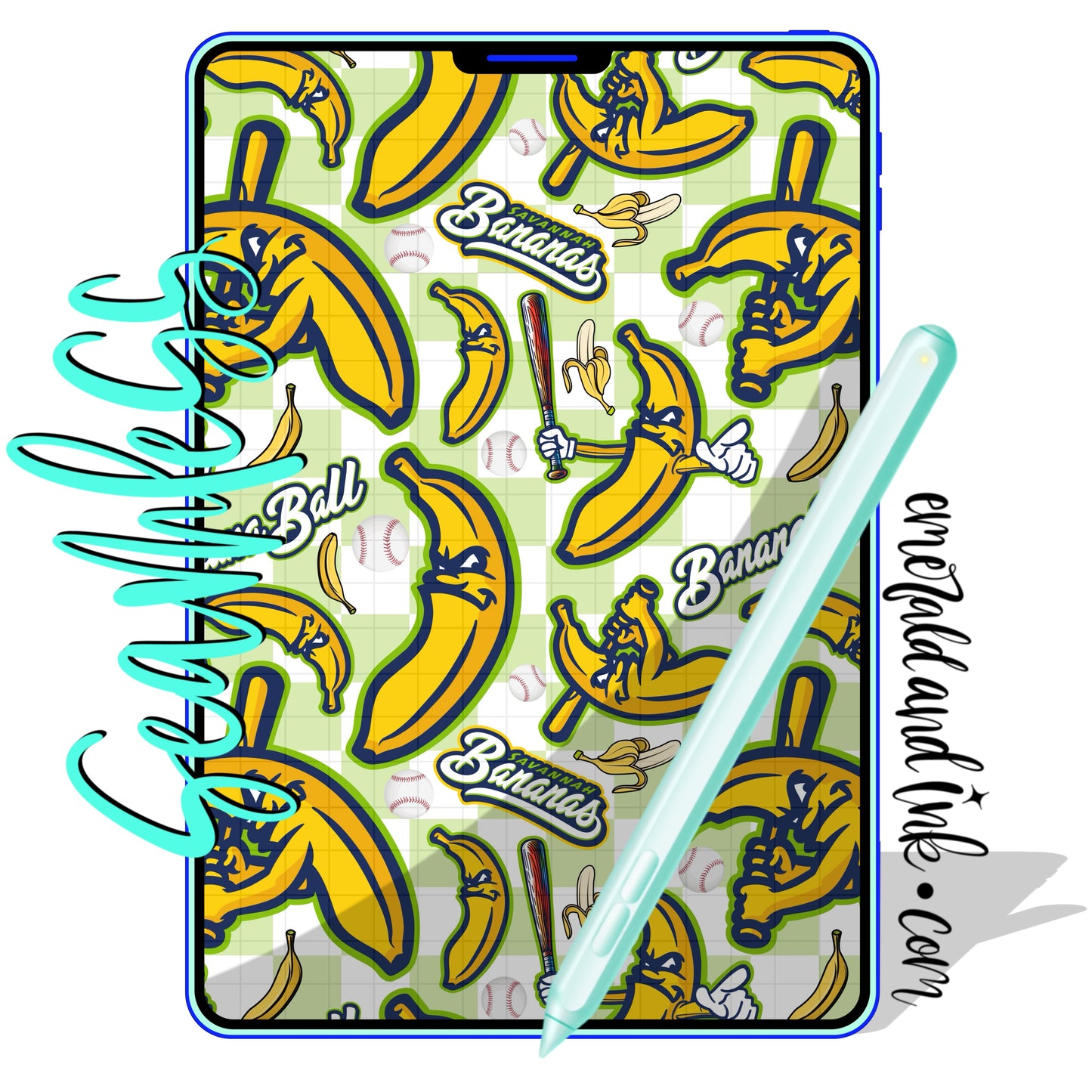 Banana Baseball Seamless (Green) - Digital Download