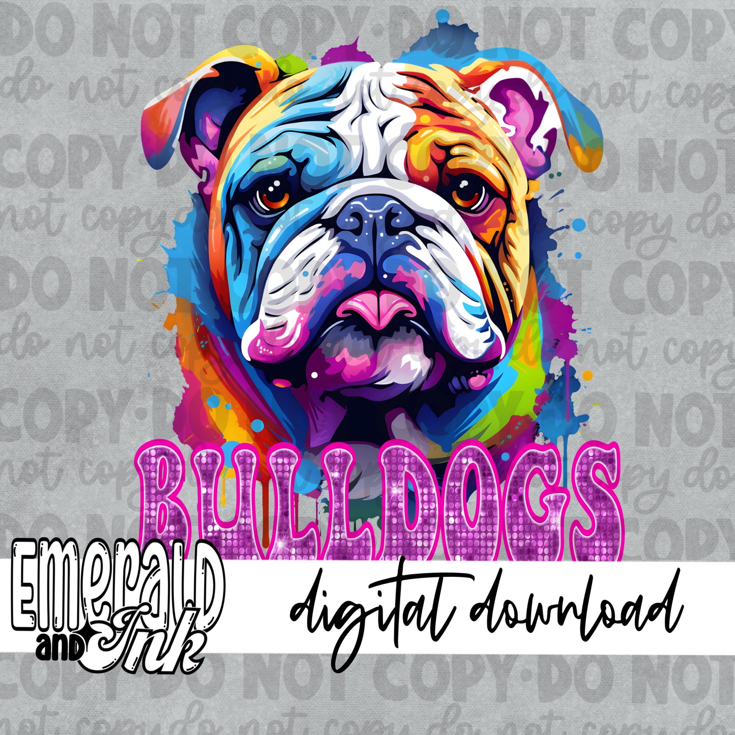 Bulldogs Watercolor Blingy Purple - Digital Download