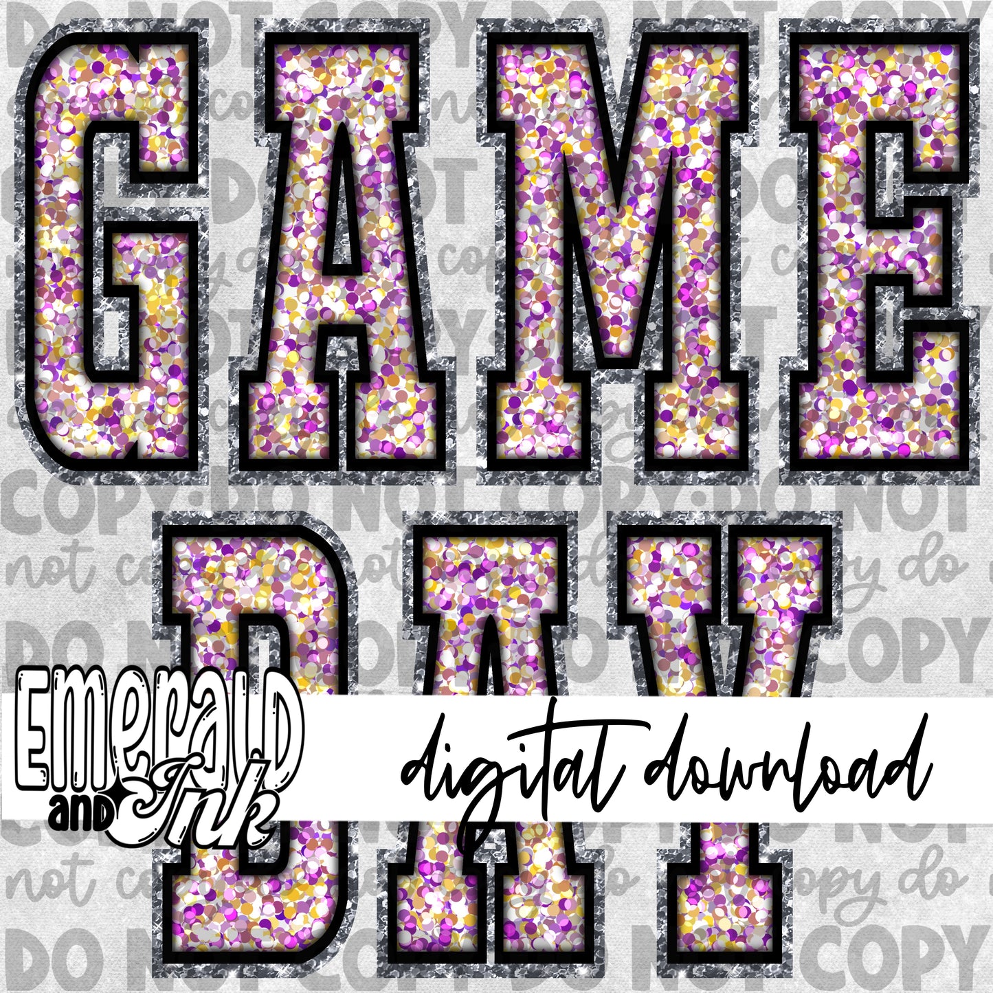 Game Day Glitter (purple & gold/yellow) - Digital Download