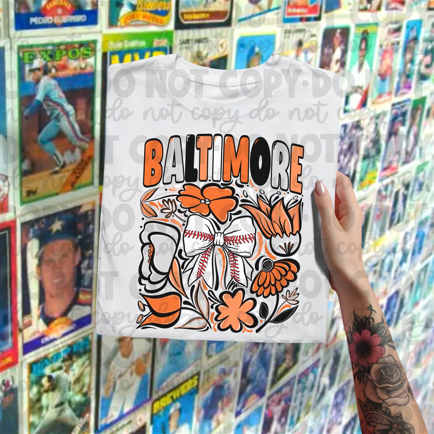 Baseball Team Balt Hand Drawn Flowers Digital Download