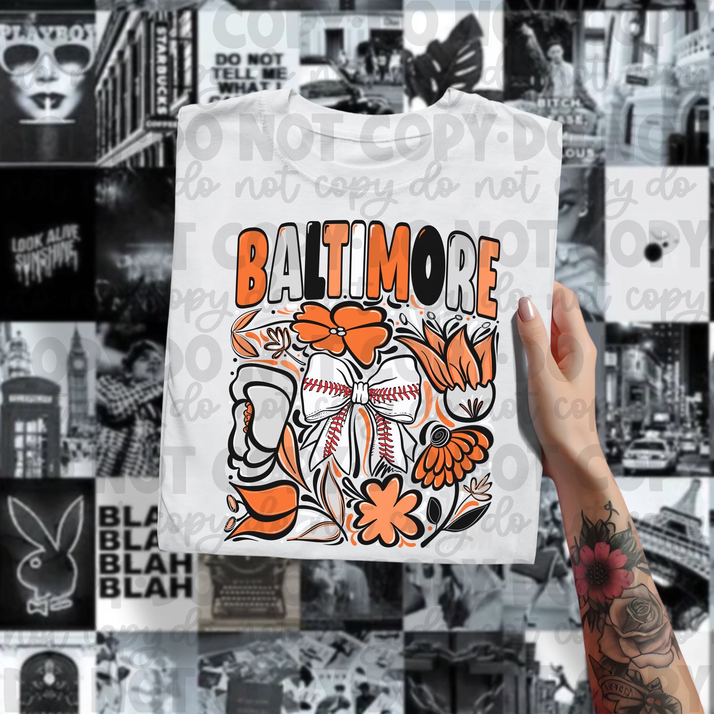 Baseball Team Balt Hand Drawn Flowers Digital Download