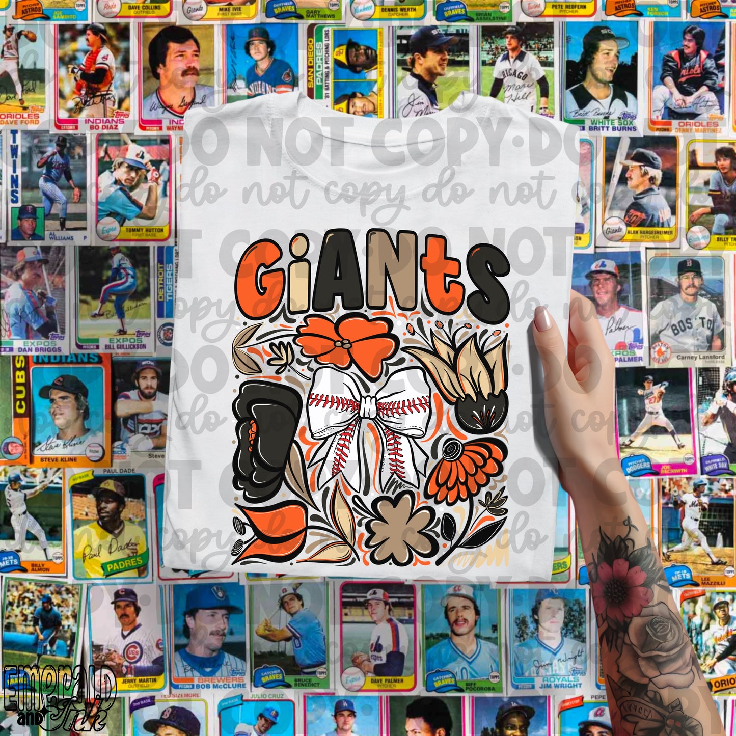 Giants Hand Drawn Doodle Flowers Baseball Bow PNG