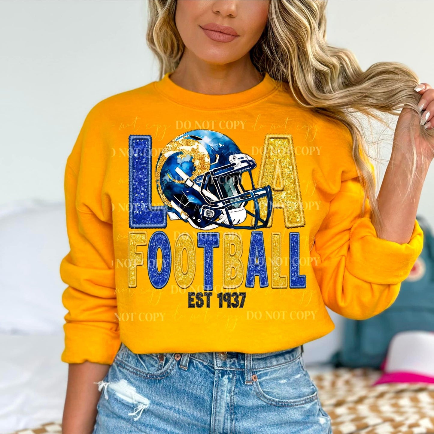 Football LA Blue Faux Embroidery - DTF Transfer