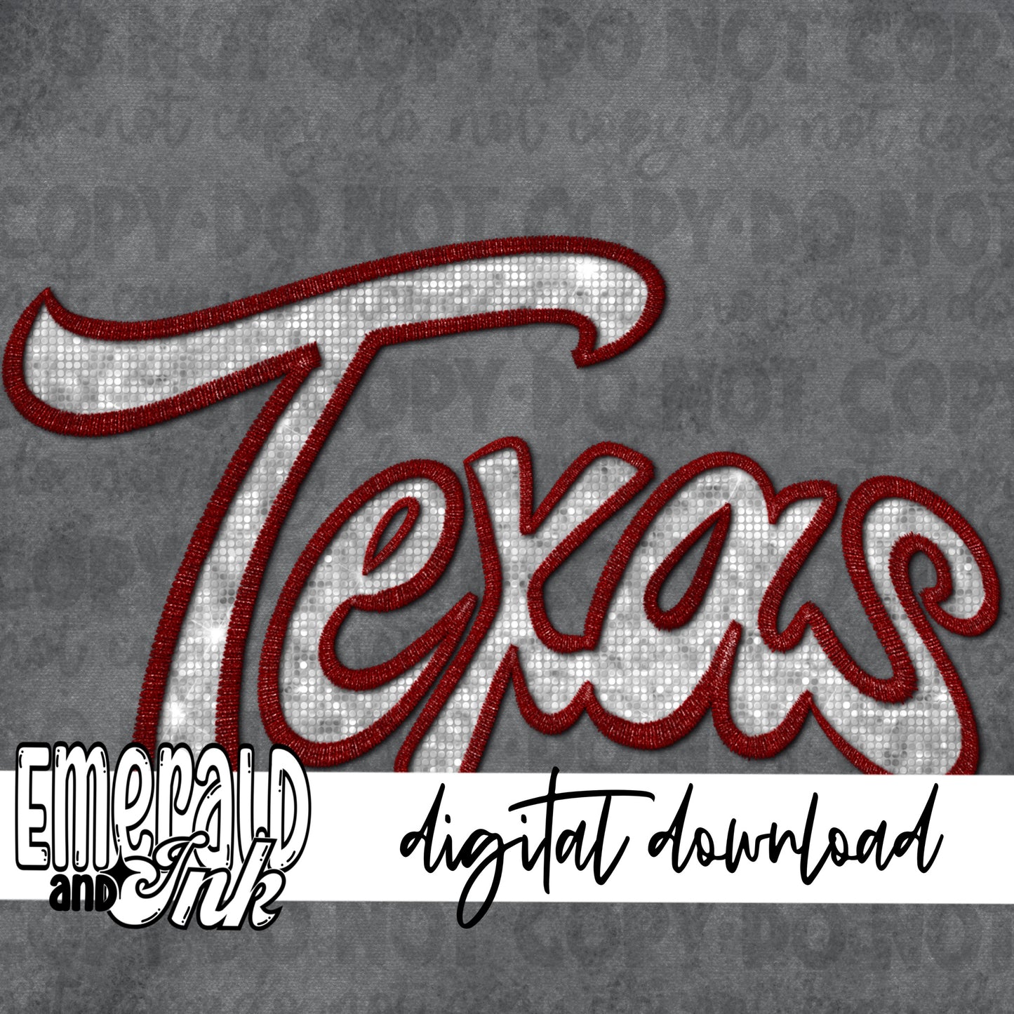 Texas Faux Embroidery (dark red & light grey/silver)) - Digital Download