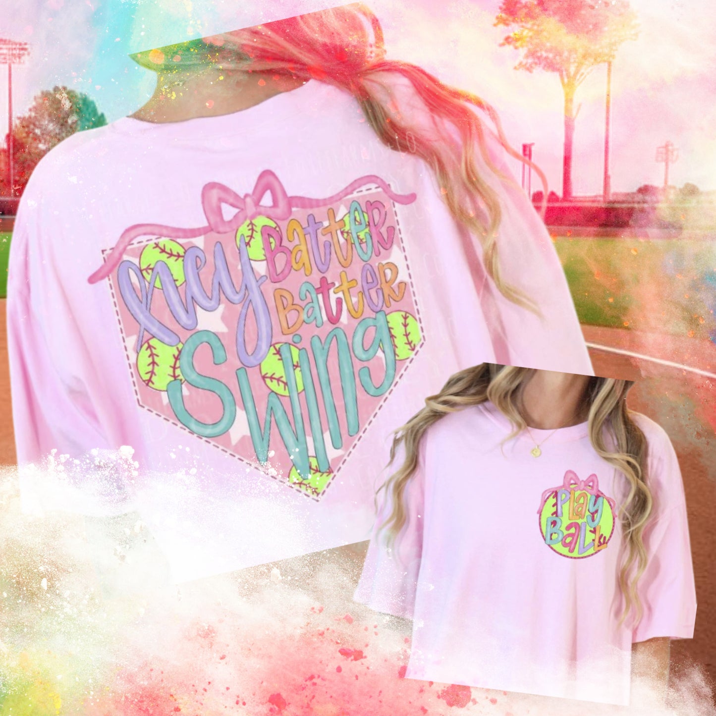 Hey Batter Batter Swing Softball DTF Heat Transfer (pocket separate)