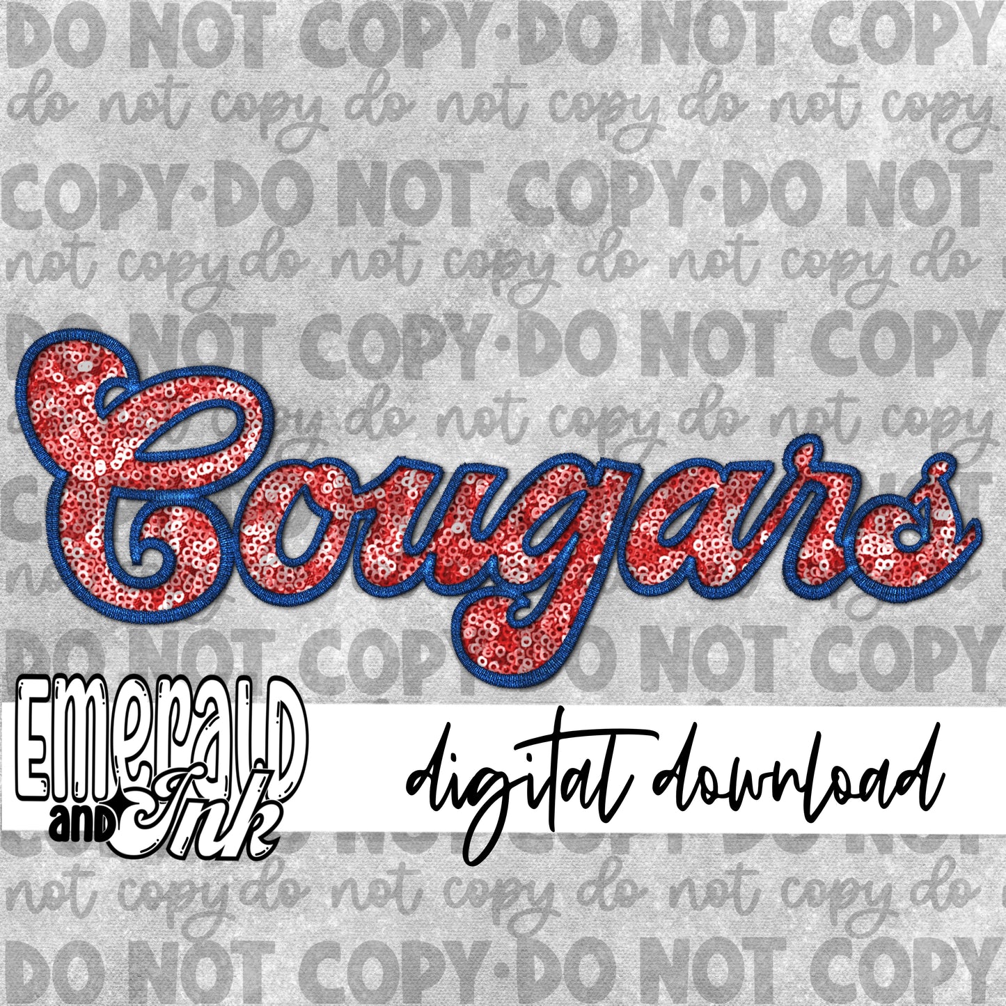 Cougars Faux Embroidery (red & blue) - Digital Download