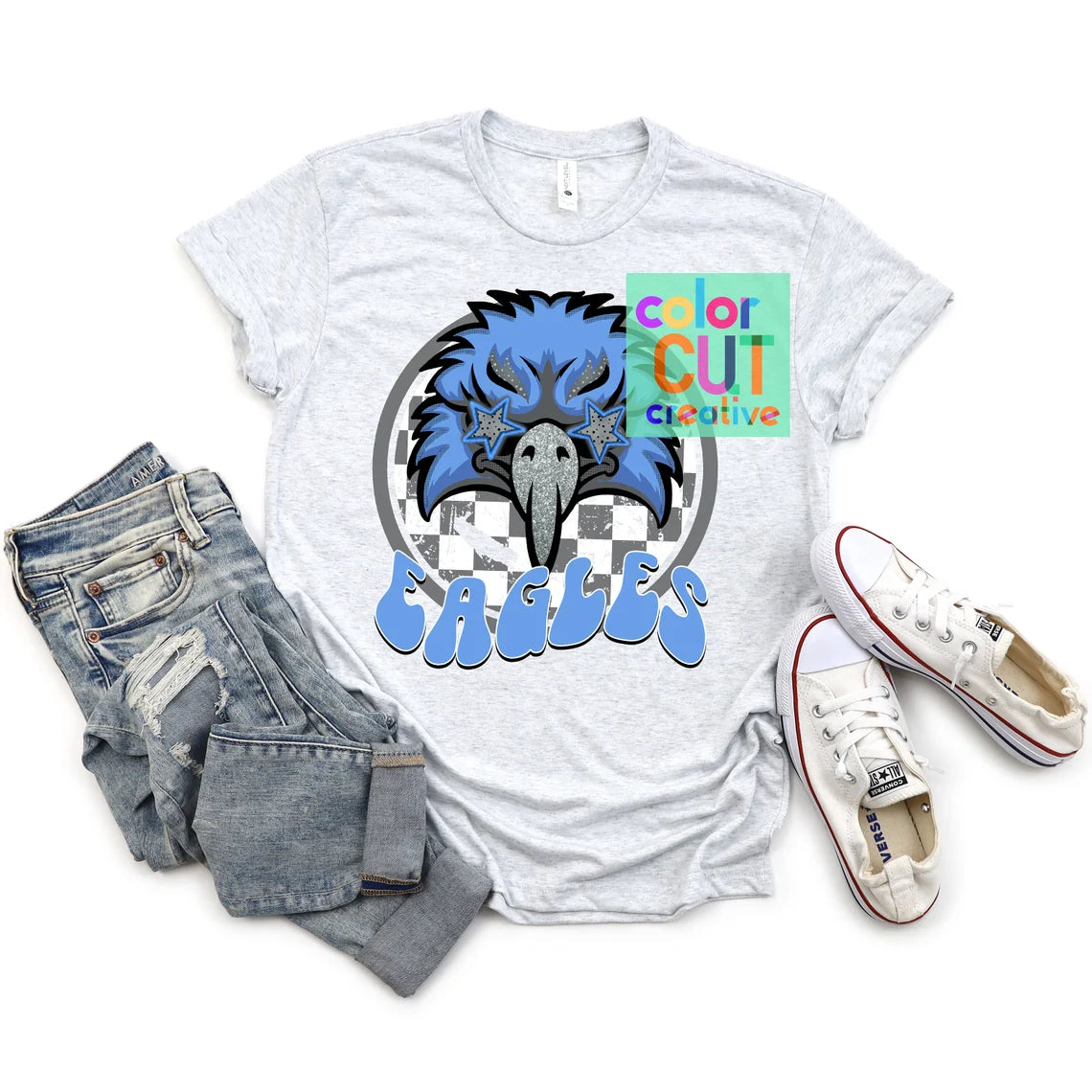 Preppy Mascot - Eagles (powder blue) - DTF Transfer *TAT 5-7 biz days