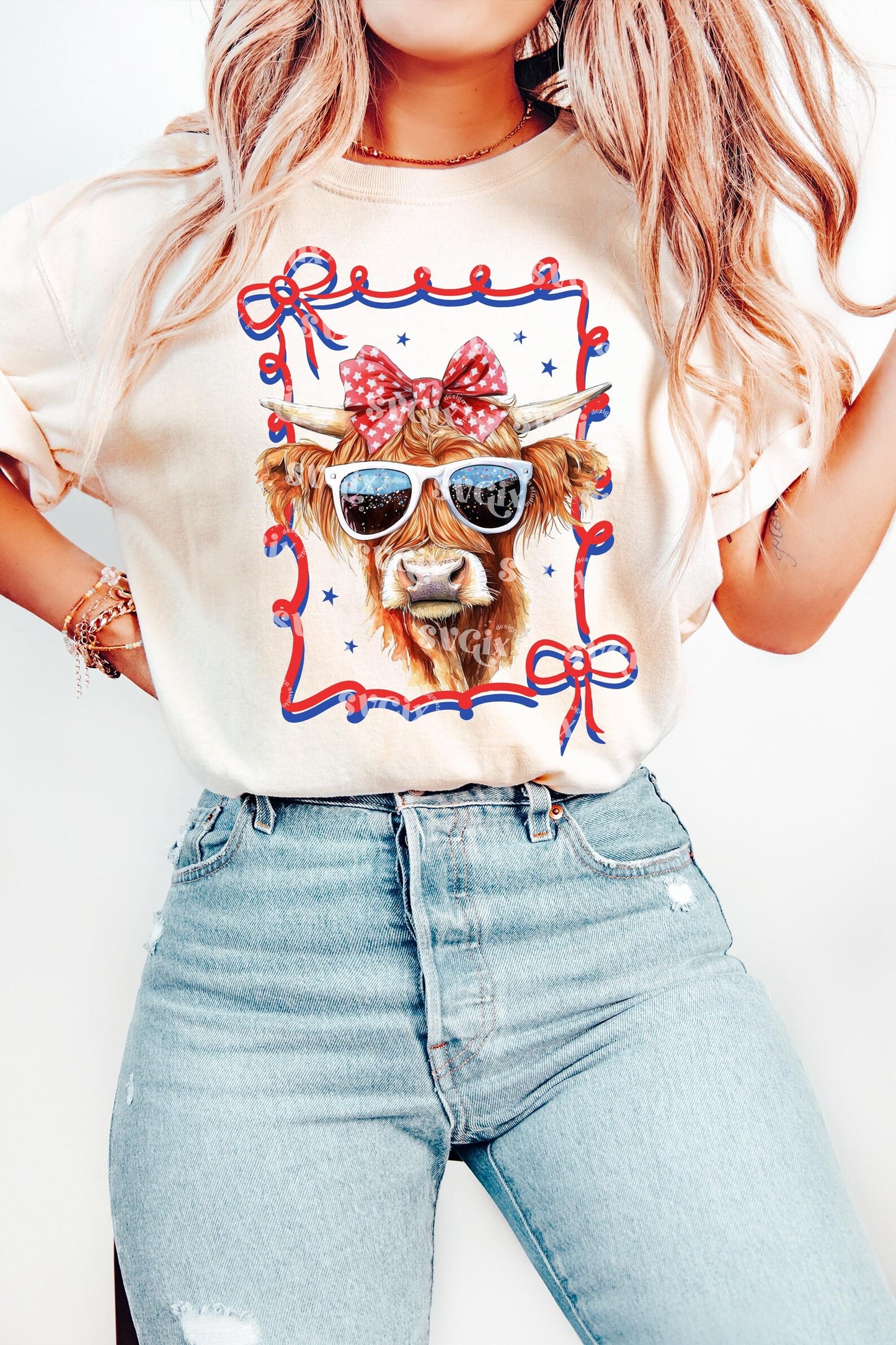 Patriotic Highland Cow Coquette - DTF Heat Transfer