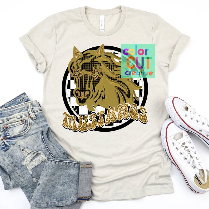 Preppy Mascot - Mustangs Gold - DTF Transfer *TAT 5-7 biz days