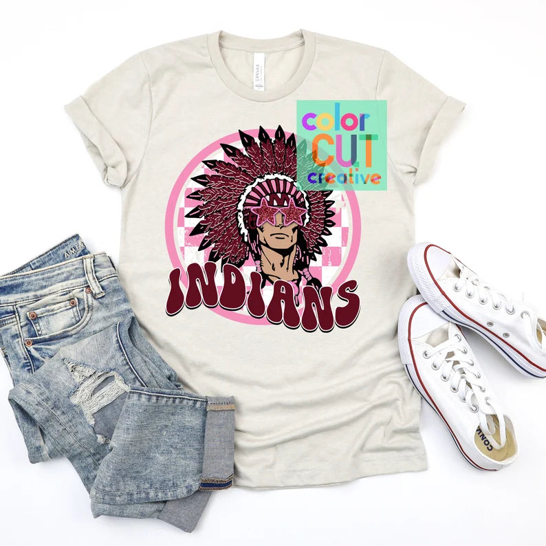 Preppy Mascot - Indians (pink & maroon) - DTF Transfer *TAT 5-7 biz days