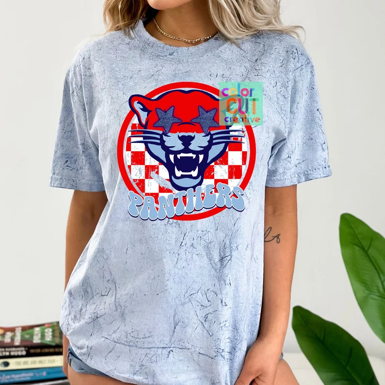 Preppy Mascot - Panthers Red & Blue - DTF Transfer *TAT 5-7 biz days