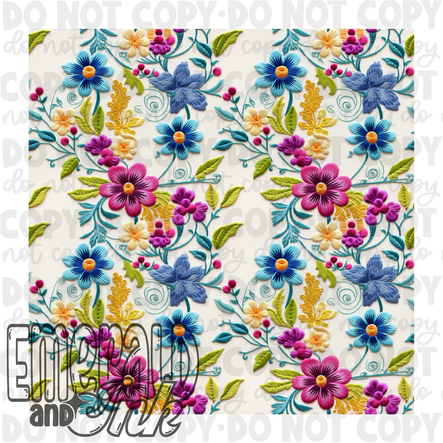 Magenta Blooms Faux Embroidery Seamless DIGITAL