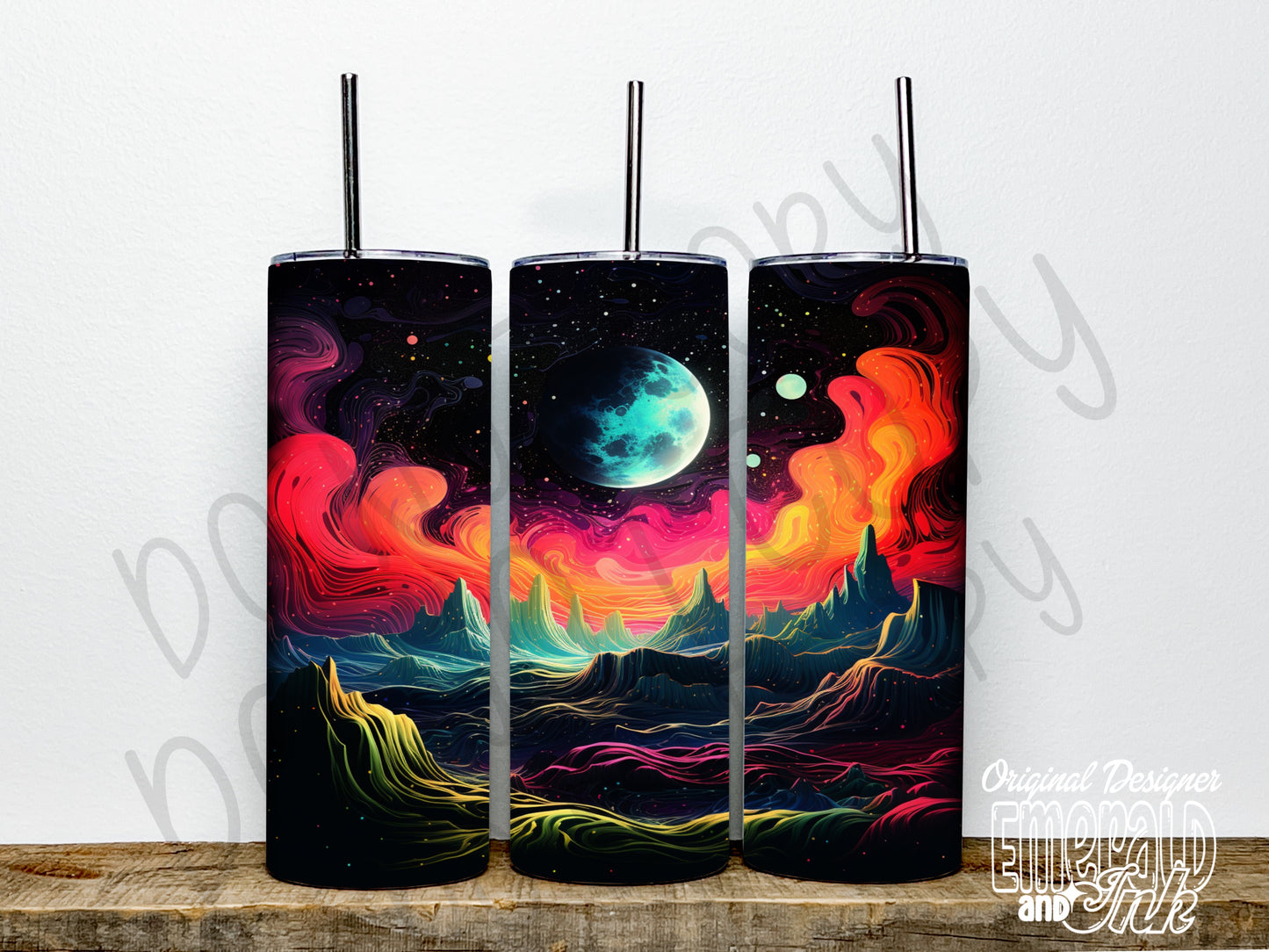Neon Planet Tumbler Wrap - Digital Download