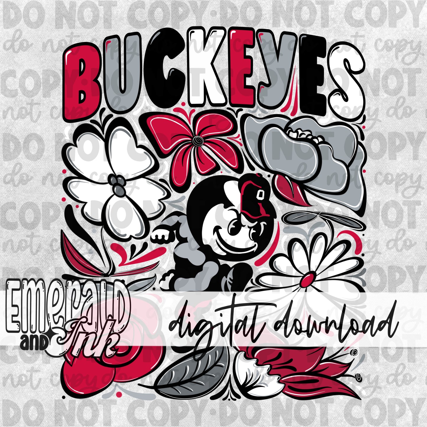 Mascot OH Hand Drawn Flowers Digital Download