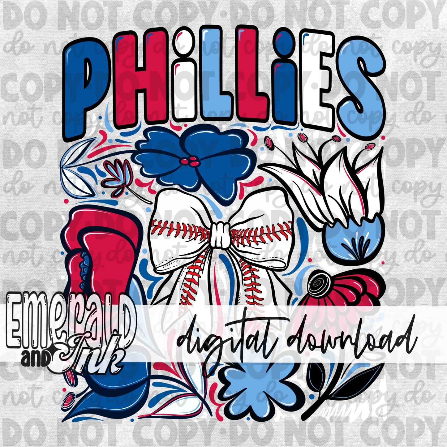 Baseball Team PP Hand Drawn Flowers Digital Download