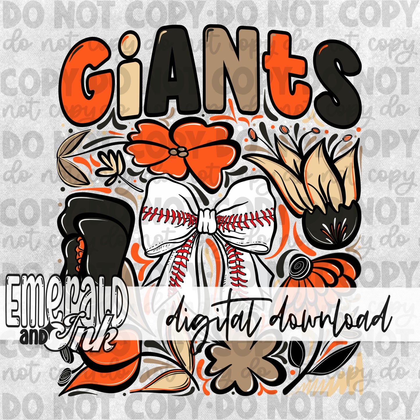 Baseball Team SFG Hand Drawn Flowers Digital Download