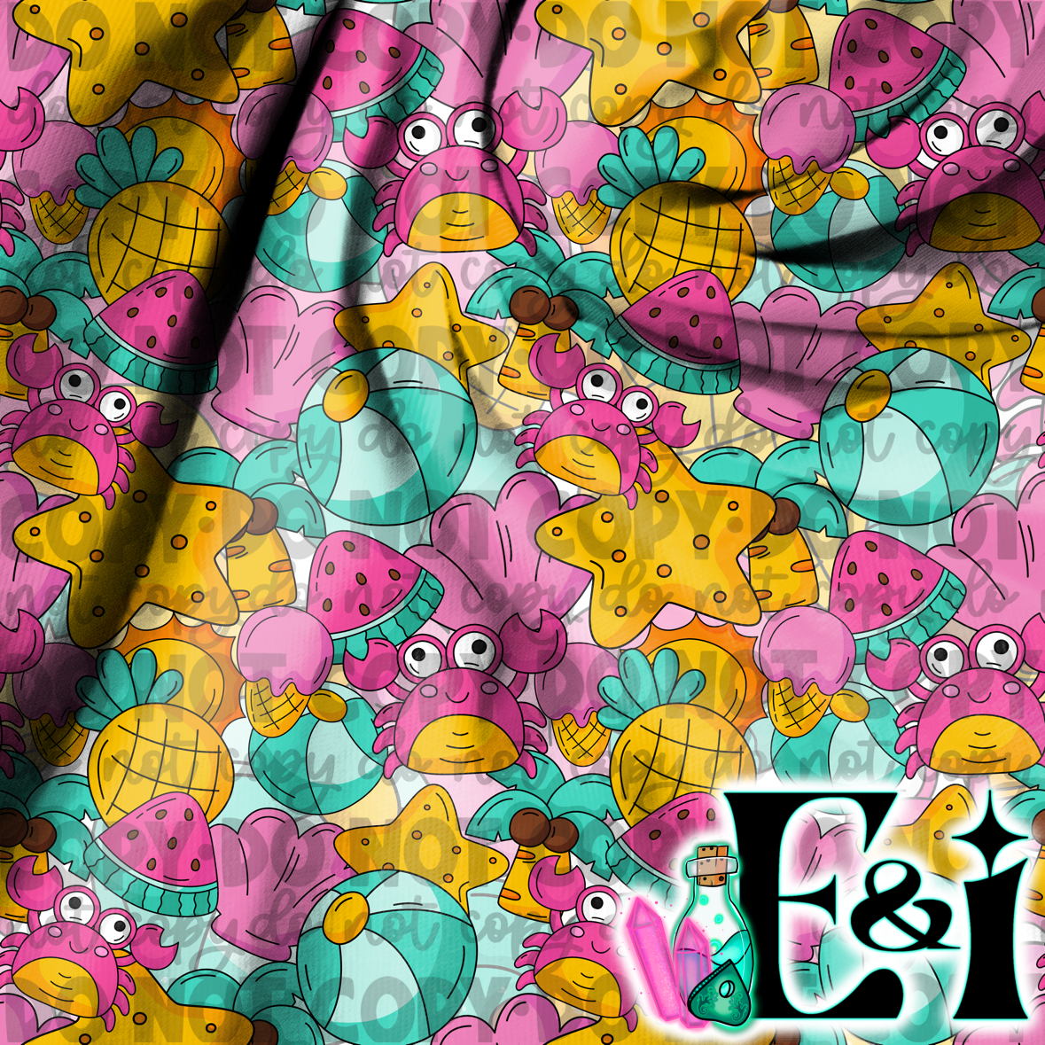 Crabby Summer (pink) Seamless DIGITAL