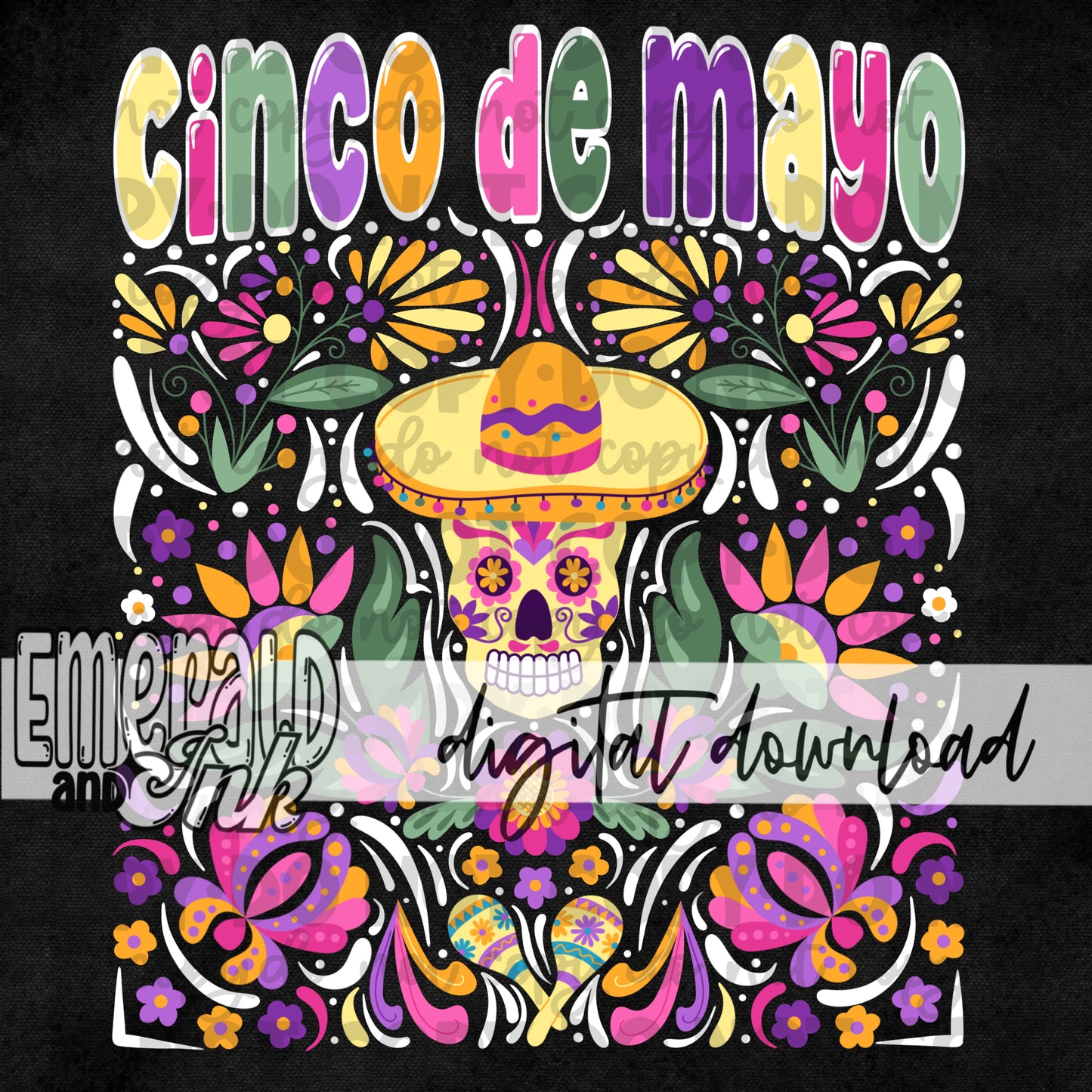 Cinco de Mayo Folk Art (White) Digital Download