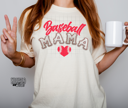 Baseball Mama (faux emb.) - DTF Transfer*TAT 7 biz days