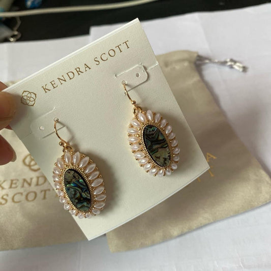 Abalone & Pearl Oval Dangle Earrings - Gold