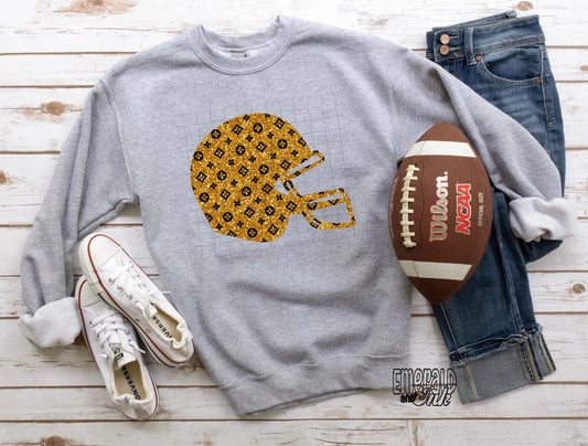 Gold Glitter Inspired Football Helmet - DTF Transfer*TAT 7 biz days