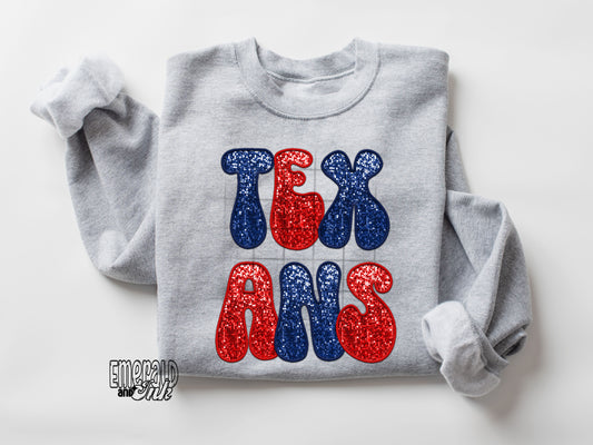 Texans Glitter (blue & red) - DTF Transfer*TAT 7 biz days