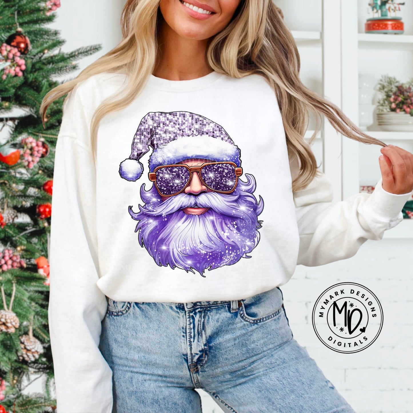 Fancy Sparkle Santa Purple - DTF Transfer*TAT 7 biz days