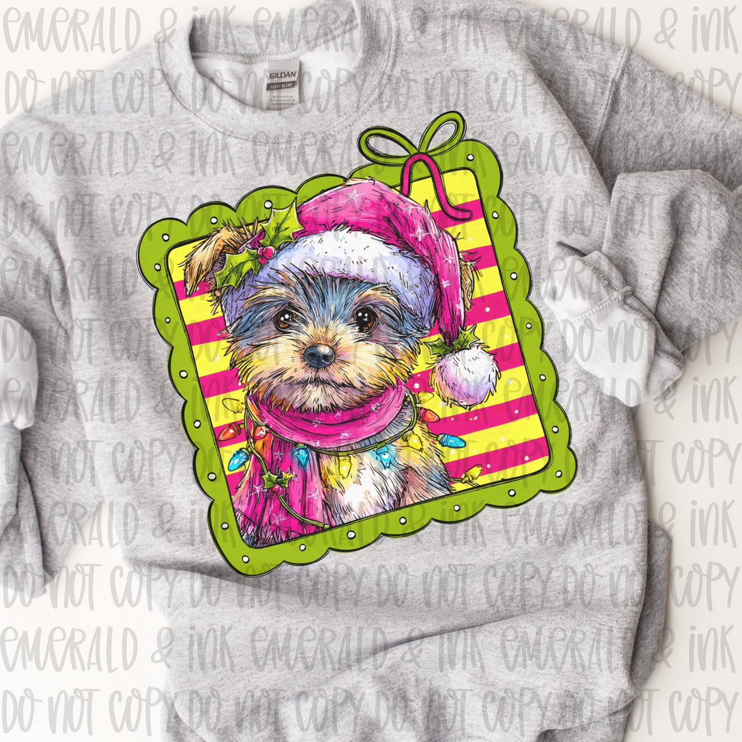 Cute Christmas Yorkie Puppy PNG Download